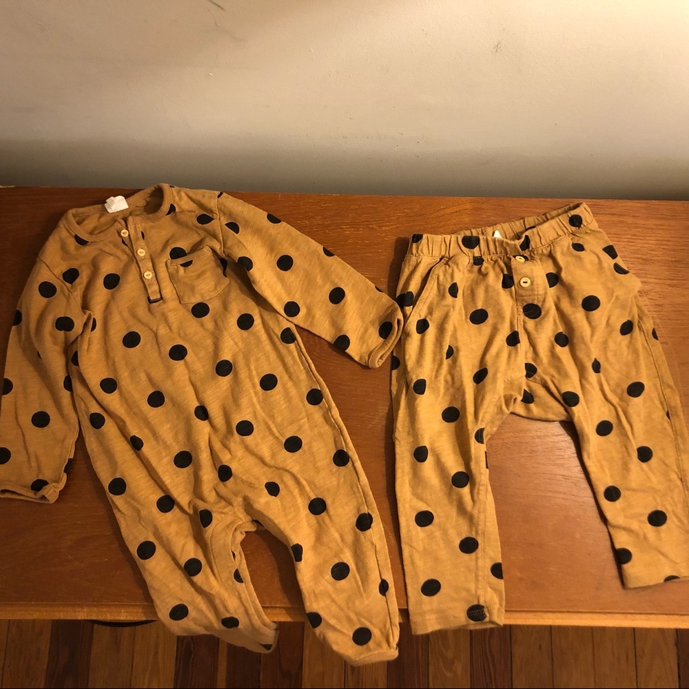 H&M Slub Jersey Brown and Polka Dot Set